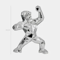 Statues & Sculptures Table Top|Floor Standing-Polygon Gorilla 50cm Chrome Resin Indoor Sculpture