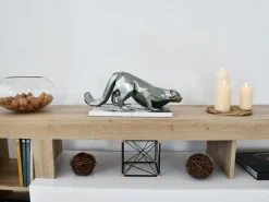 Statues & Sculptures Table Top|Low Poly-Polygon Leopard 15cm Anthracite Resin Indoor Sculpture