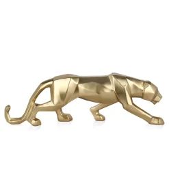 Statues & Sculptures Table Top|Low Poly-Polygon Panther 14cm Gold Resin Indoor Sculpture