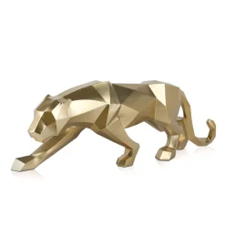 Statues & Sculptures Table Top|Floor Standing-Polygon Panther 31cm Gold Resin Indoor Sculpture