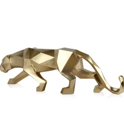 Statues & Sculptures Table Top|Floor Standing-Polygon Panther 31cm Gold Resin Indoor Sculpture