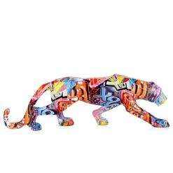 Statues & Sculptures Table Top|Graffiti-Polygon Panther 14cm Graffiti Resin Indoor Sculpture