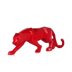 Statues & Sculptures Table Top|Low Poly-Polygon Panther 14cm Red Resin Indoor Sculpture