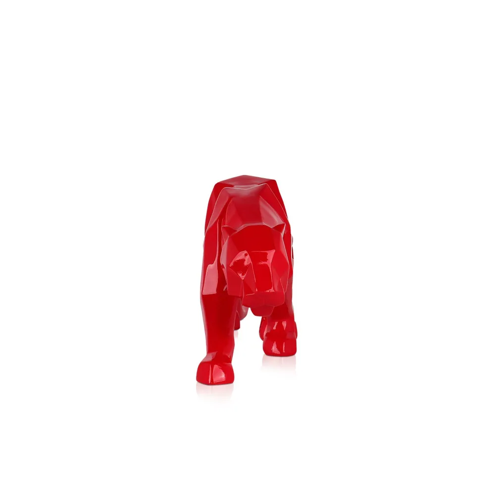 Statues & Sculptures Table Top|Low Poly-Polygon Panther 14cm Red Resin Indoor Sculpture