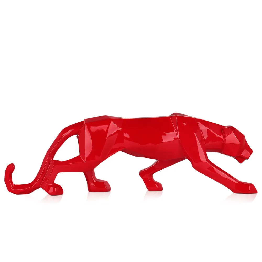 Statues & Sculptures Table Top|Low Poly-Polygon Panther 14cm Red Resin Indoor Sculpture