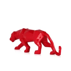 Statues & Sculptures Table Top|Low Poly-Polygon Panther 14cm Red Resin Indoor Sculpture