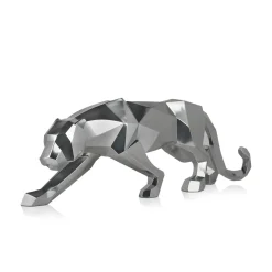 Statues & Sculptures Table Top|Floor Standing-Polygon Panther 31cm Silver Resin Indoor Sculpture