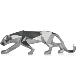 Statues & Sculptures Table Top|Floor Standing-Polygon Panther 31cm Silver Resin Indoor Sculpture