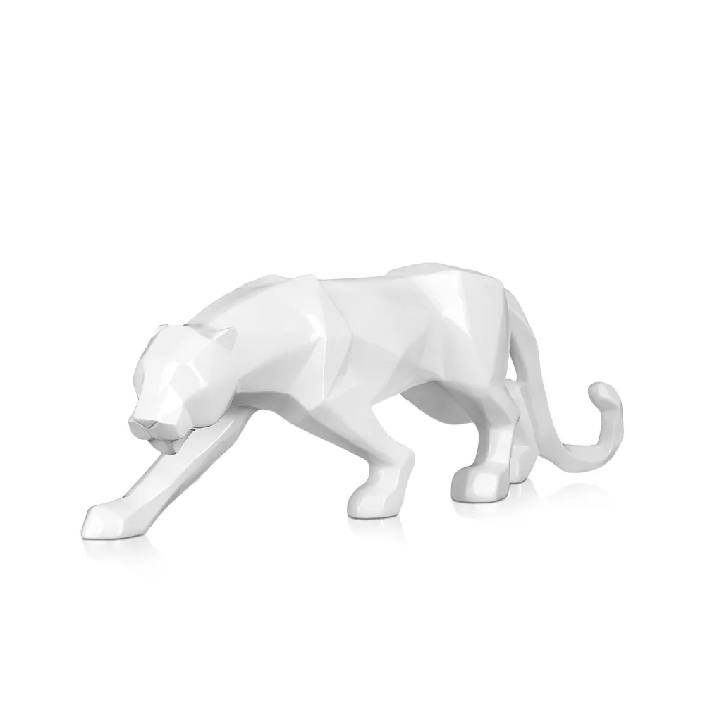 Statues & Sculptures Table Top|Low Poly-Polygon Panther 14cm White Resin Indoor Sculpture