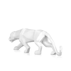 Statues & Sculptures Table Top|Low Poly-Polygon Panther 14cm White Resin Indoor Sculpture