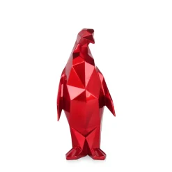 Statues & Sculptures Table Top|Low Poly-Polygon Penguin 35cm Red Resin Indoor Sculpture