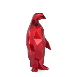 Statues & Sculptures Table Top|Low Poly-Polygon Penguin 35cm Red Resin Indoor Sculpture