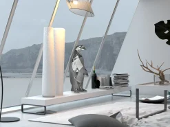 Statues & Sculptures Table Top|Low Poly-Polygon Penguin 50cm Silver Resin Indoor Sculpture