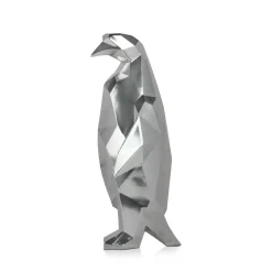 Statues & Sculptures Table Top|Low Poly-Polygon Penguin 50cm Silver Resin Indoor Sculpture