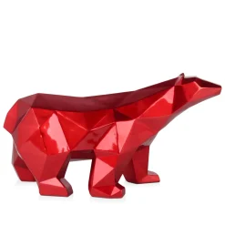 Statues & Sculptures Table Top|Low Poly-Polygon Polar Bear 25cm Red Resin Indoor Sculpture