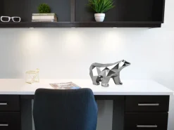 Statues & Sculptures Table Top|Low Poly-Polygon Polar Bear 25cm Silver Resin Indoor Sculpture