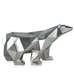Statues & Sculptures Table Top|Low Poly-Polygon Polar Bear 25cm Silver Resin Indoor Sculpture