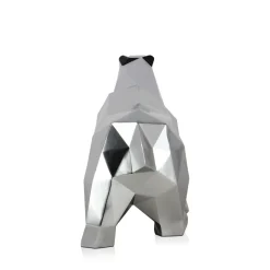 Statues & Sculptures Table Top|Low Poly-Polygon Polar Bear 25cm Silver Resin Indoor Sculpture