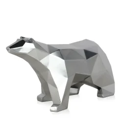 Statues & Sculptures Table Top|Low Poly-Polygon Polar Bear 25cm Silver Resin Indoor Sculpture