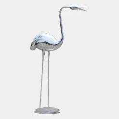 Statues & Sculptures Wildlife|Cranes-Pure Crane 130cm Silver Metal Garden Sculpture v1