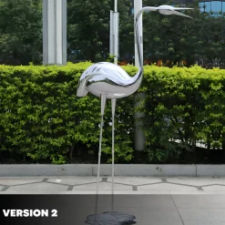 Statues & Sculptures Wildlife|Cranes-Pure Crane 130cm Silver Metal Garden Sculpture v1