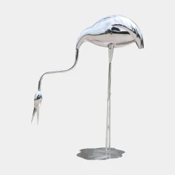 Statues & Sculptures Wildlife|Cranes-Pure Crane 98cm Silver Metal Garden Sculpture