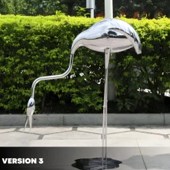 Statues & Sculptures Wildlife|Cranes-Pure Crane 98cm Silver Metal Garden Sculpture