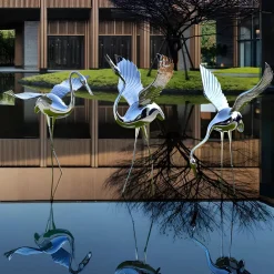 Statues & Sculptures Wildlife|Cranes-Pure Crane 98cm Silver Metal Garden Sculpture