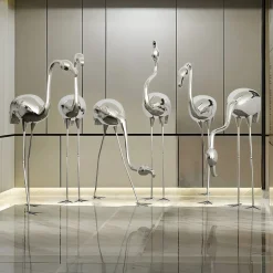 Statues & Sculptures Wildlife|Contemporary-Pure Flamingo 147cm Silver Metal Garden Sculpture