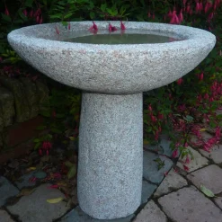 Statues & Sculptures Bird Baths-Pure Natural Granite Pink Stone Garden Birdbath