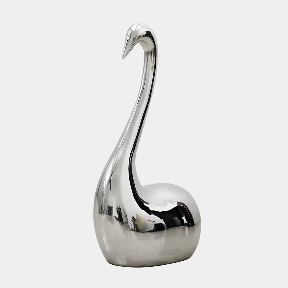 Statues & Sculptures Table Top|Floor Standing-Pure Swan 80cm Silver Metal Indoor Sculpture