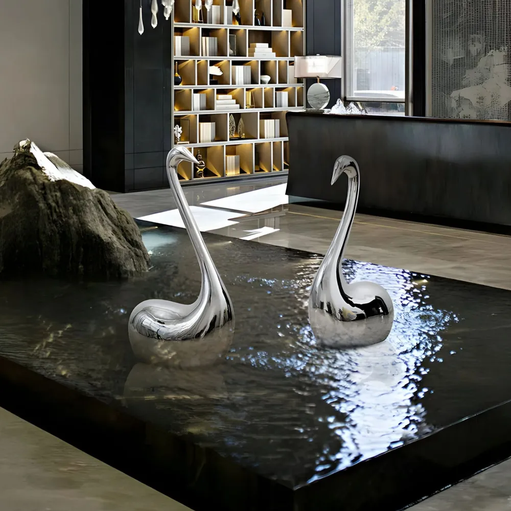 Statues & Sculptures Table Top|Floor Standing-Pure Swan 80cm Silver Metal Indoor Sculpture