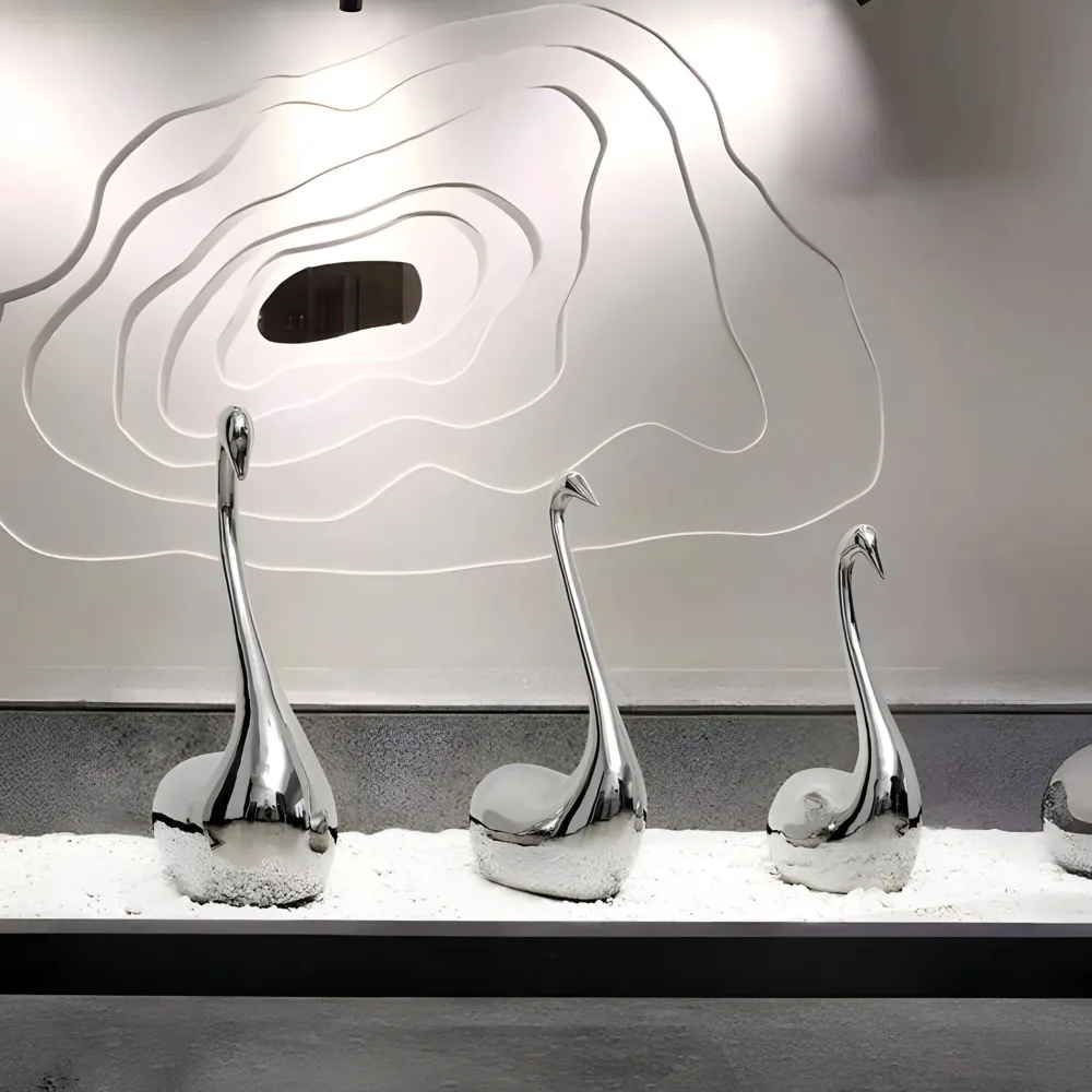 Statues & Sculptures Table Top|Floor Standing-Pure Swan 80cm Silver Metal Indoor Sculpture