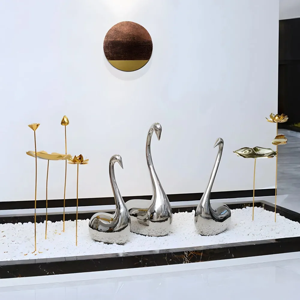 Statues & Sculptures Table Top|Floor Standing-Pure Swan 80cm Silver Metal Indoor Sculpture