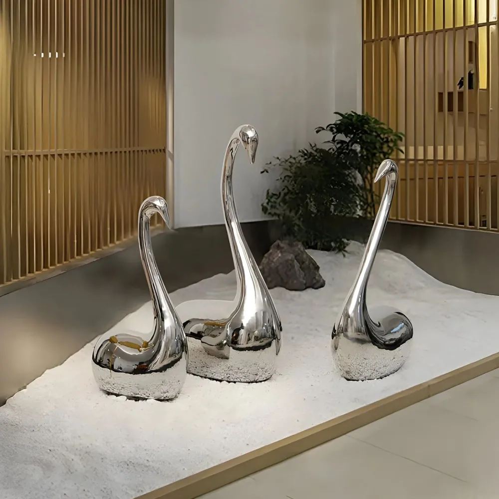 Statues & Sculptures Table Top|Floor Standing-Pure Swan 80cm Silver Metal Indoor Sculpture