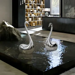 Statues & Sculptures Table Top|Floor Standing-Pure Swan 95cm Silver Metal Indoor Sculpture