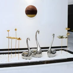 Statues & Sculptures Table Top|Floor Standing-Pure Swan 95cm Silver Metal Indoor Sculpture