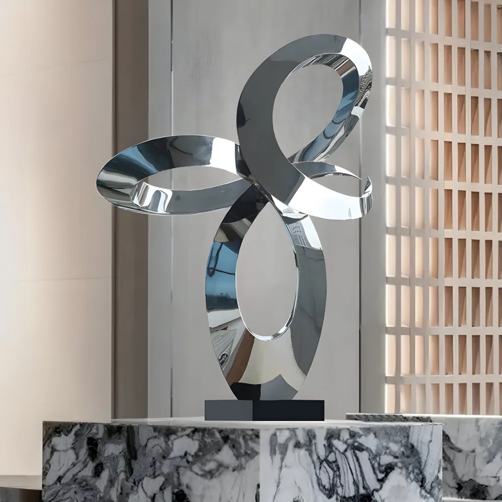 Statues & Sculptures Table Top|Floor Standing-Quantum Core 105cm Silver Metal Indoor Sculpture
