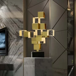 Statues & Sculptures Table Top|Floor Standing-Quantum Cubes 88cm Gold Metal Indoor Sculpture
