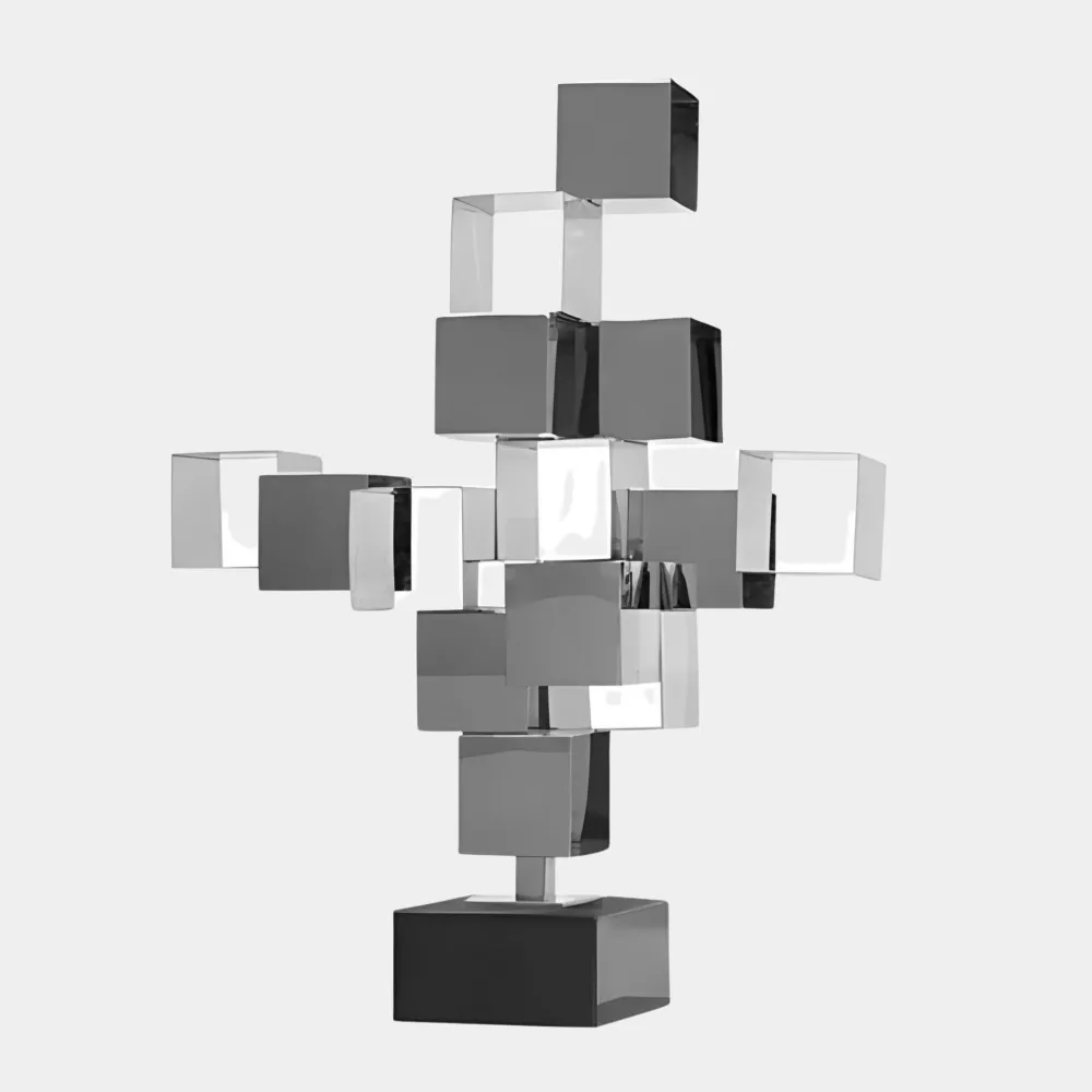 Statues & Sculptures Table Top|Floor Standing-Quantum Cubes 88cm Silver Metal Indoor Sculpture