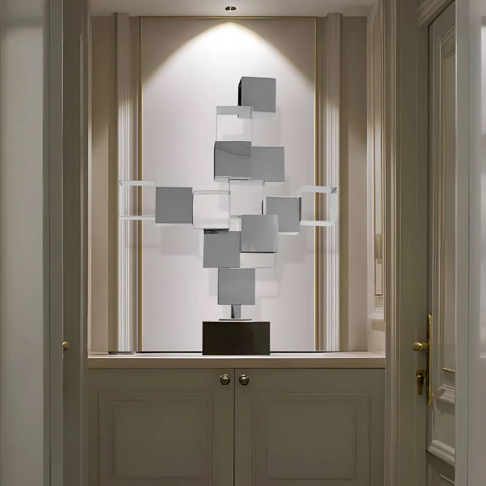 Statues & Sculptures Table Top|Floor Standing-Quantum Cubes 88cm Silver Metal Indoor Sculpture