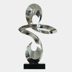 Statues & Sculptures Table Top|Floor Standing-Quantum Drift 87cm Silver Metal Indoor Sculpture v2