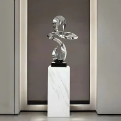 Statues & Sculptures Table Top|Floor Standing-Quantum Drift 87cm Silver Metal Indoor Sculpture v2