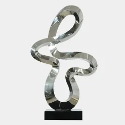 Statues & Sculptures Table Top|Floor Standing-Quantum Drift 87cm Silver Metal Indoor Sculpture v1