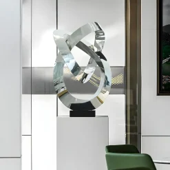 Statues & Sculptures Table Top|Floor Standing-Quantum Helix 88cm Silver Metal Indoor Sculpture