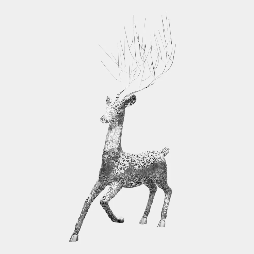 Statues & Sculptures Wildlife|Stags & Deers-Quantum Stag 205cm Silver Metal Garden Sculpture