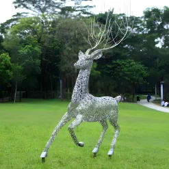 Statues & Sculptures Wildlife|Stags & Deers-Quantum Stag 205cm Silver Metal Garden Sculpture