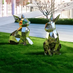 Statues & Sculptures Wildlife|Contemporary-Rabbit 61cm Geometric Metal Garden Sculpture