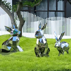 Statues & Sculptures Wildlife|Contemporary-Rabbit 61cm Geometric Metal Garden Sculpture