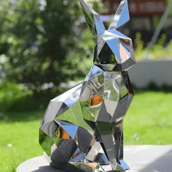 Statues & Sculptures Wildlife|Contemporary-Rabbit 61cm Geometric Metal Garden Sculpture